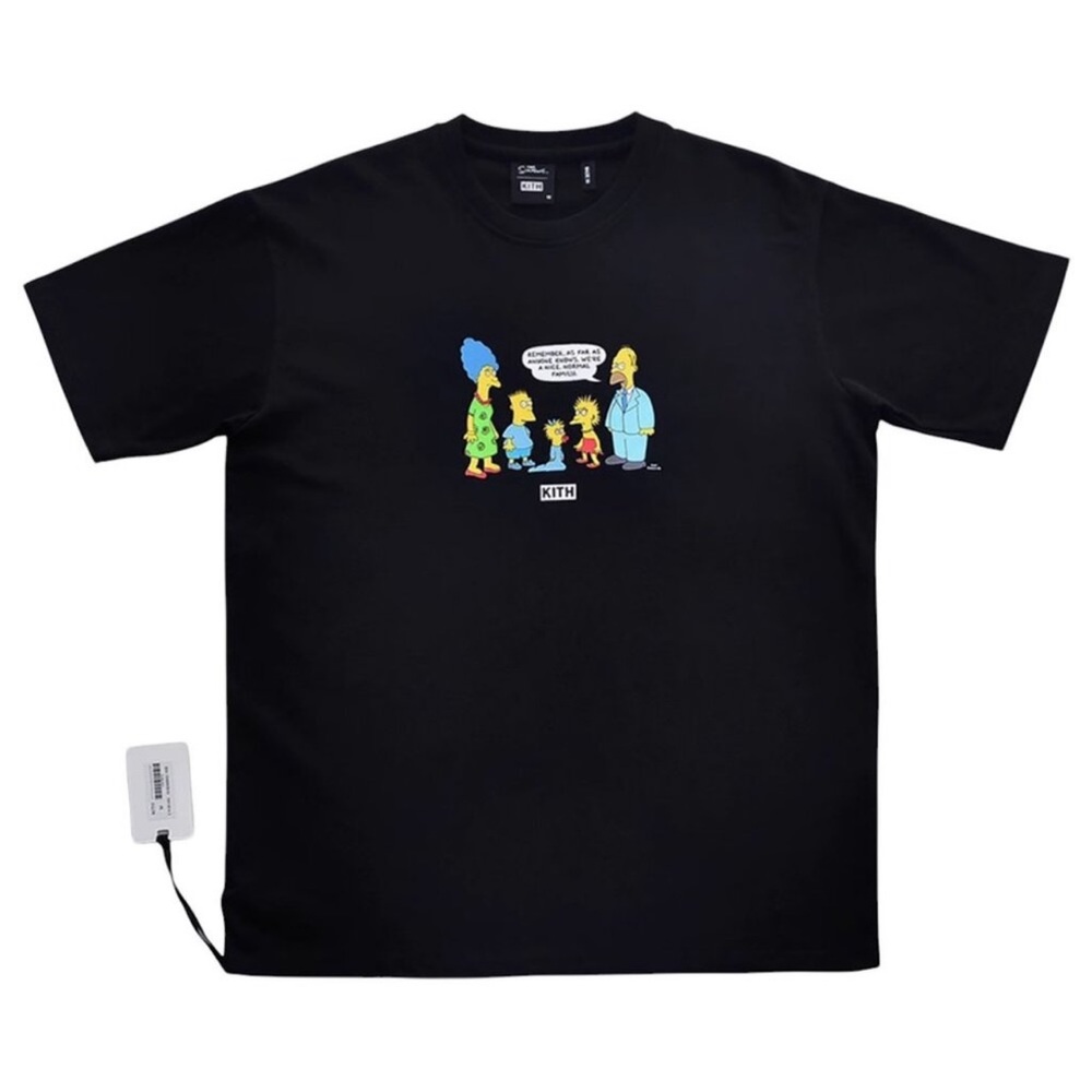 Kith Black Tee with Cartoon Family Graphic